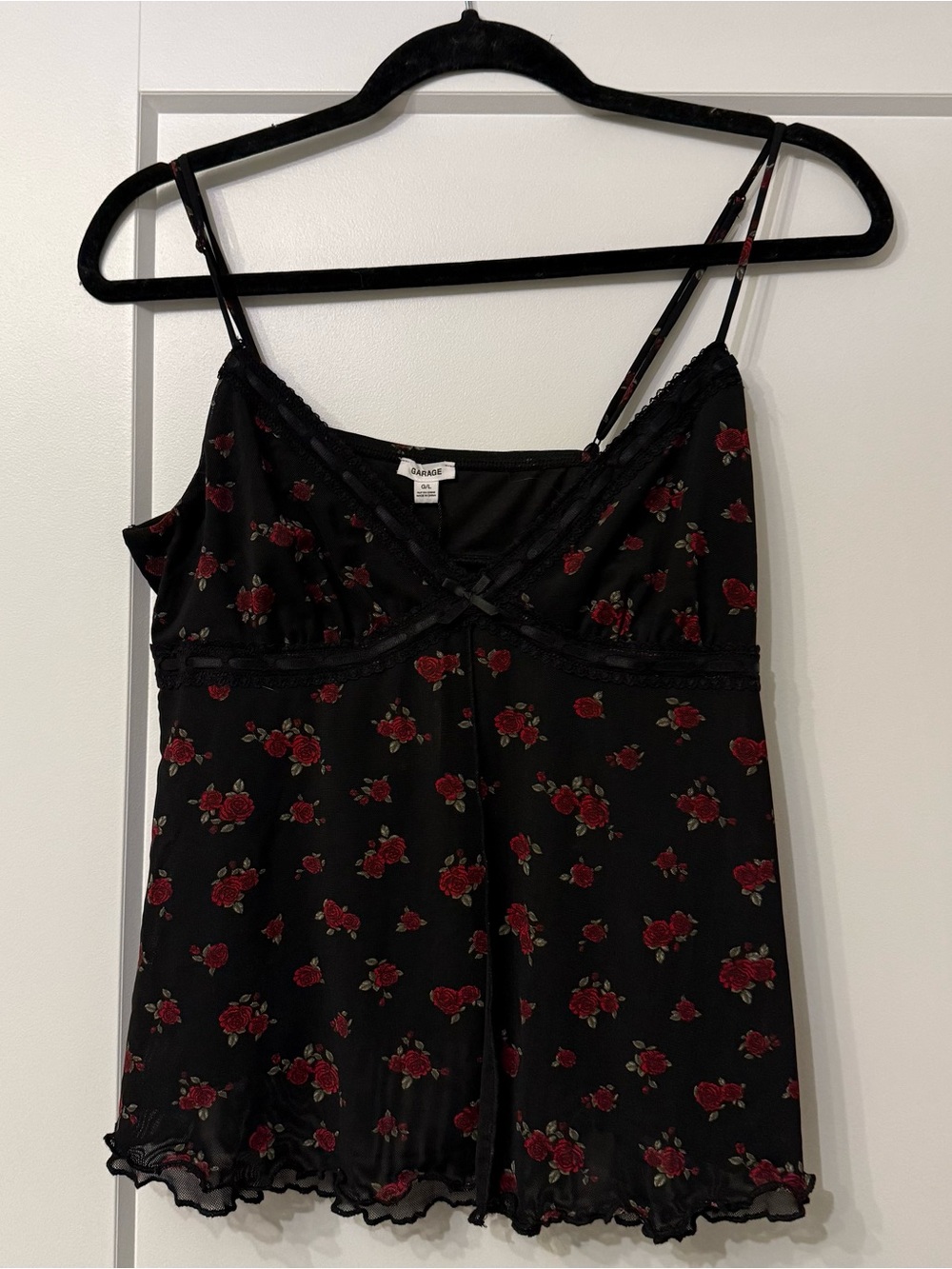 Garage Floral Lace-Trim Black & Red Cami